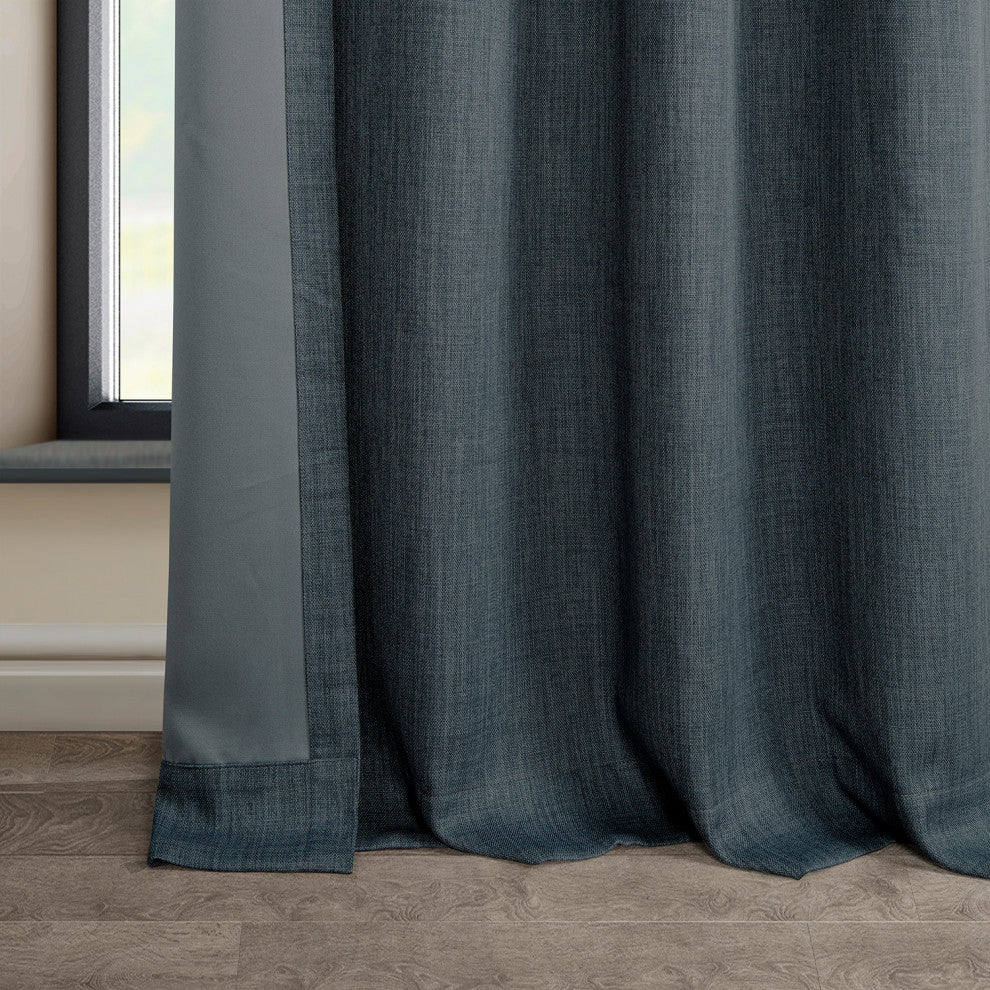 Faux Linen Grommet Room Darkening Curtain Single Panel, Reverie Blue, 50w X 96l