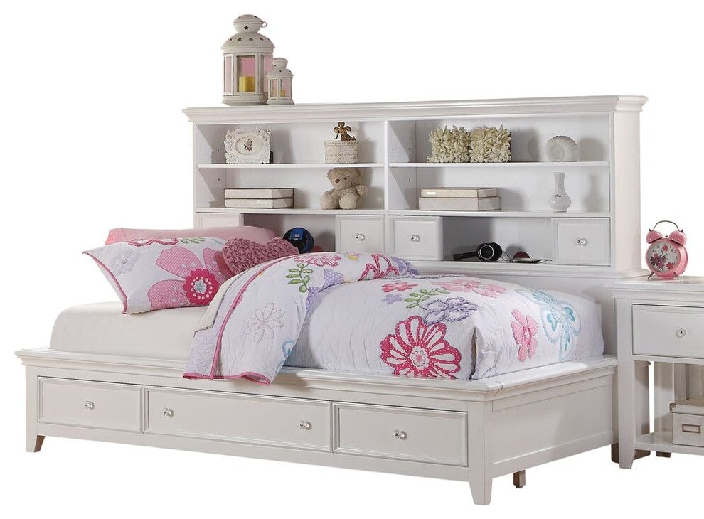 Trixie White Big Bookcase Storage Bed, Full Size