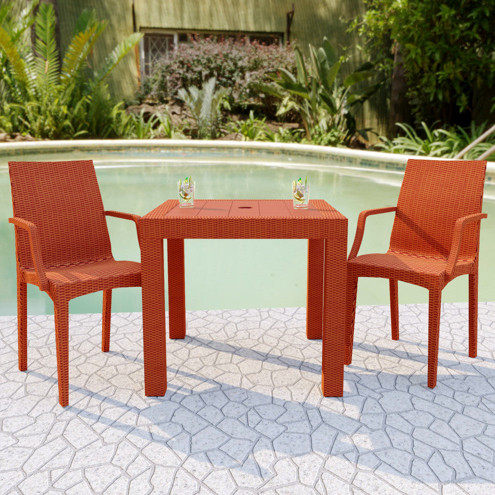 LeisureMod Weave Mace Indoor Outdoor Patio Dinin Armchairs, Black, Orange