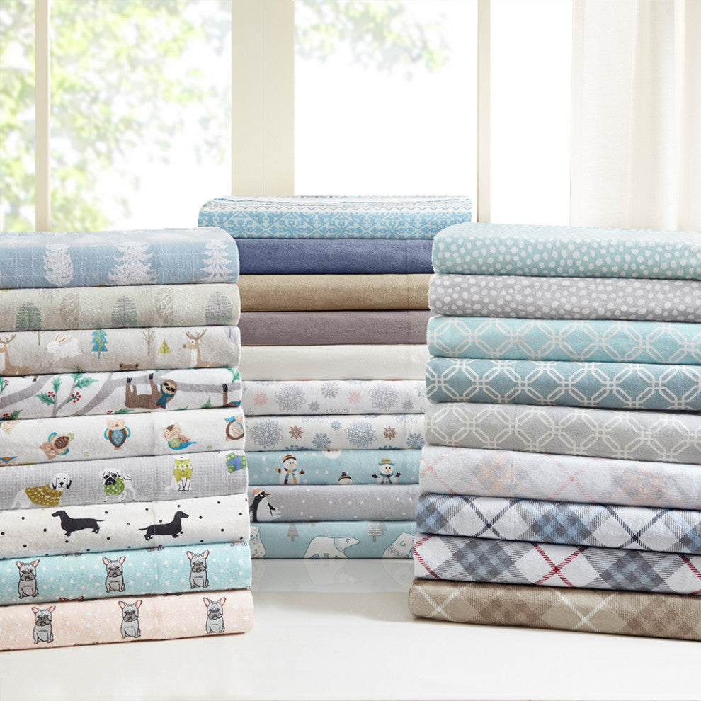 True North by Sleep Philosophy Cotton Flannel Kids Sheet Set, Grey Bears