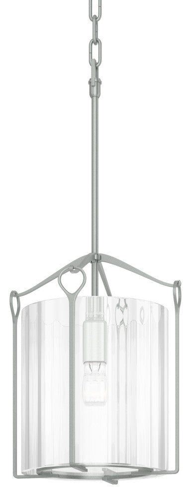 Bow Tall Mini Pendant, Vintage Platinum Finish, Clear Fluted Glass