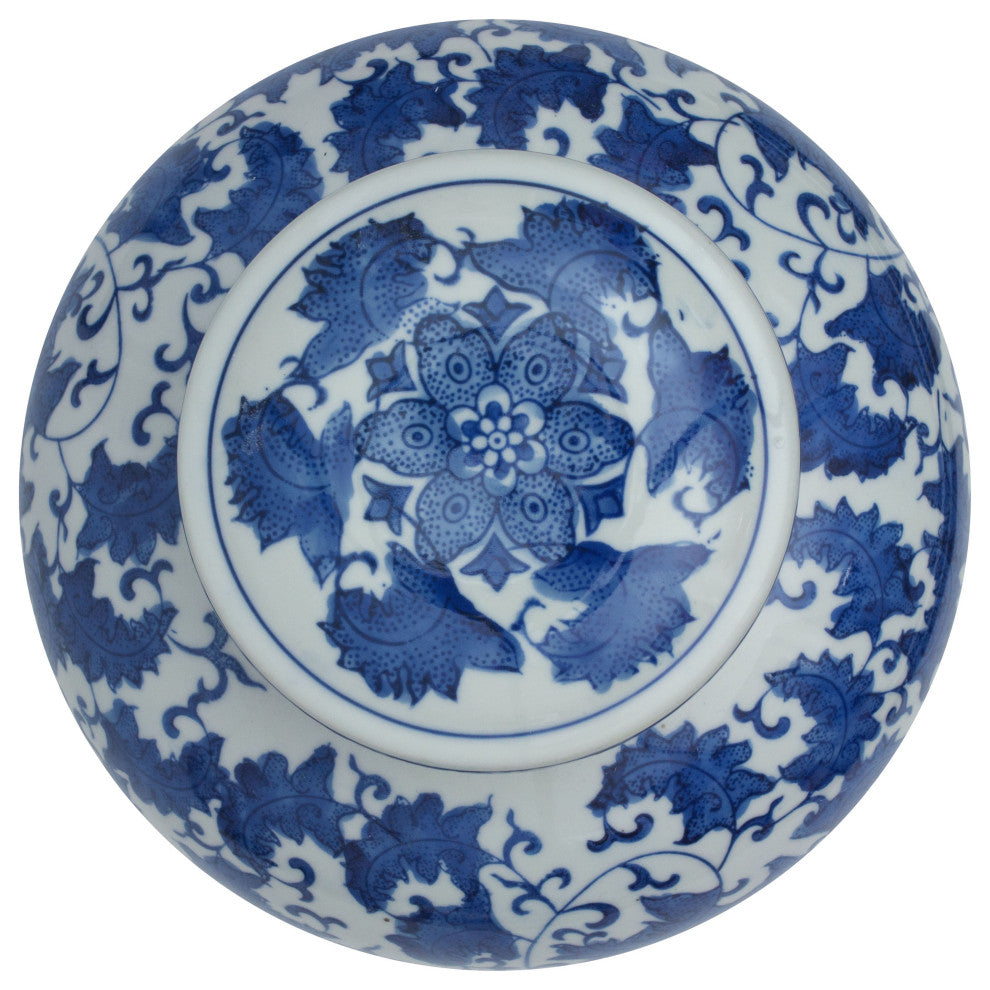 10" Floral Blue and White Porcelain Ginger Jar