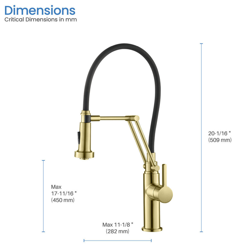 Engel Single Handle Pull Down Kitchen Faucet, Brushed Gold