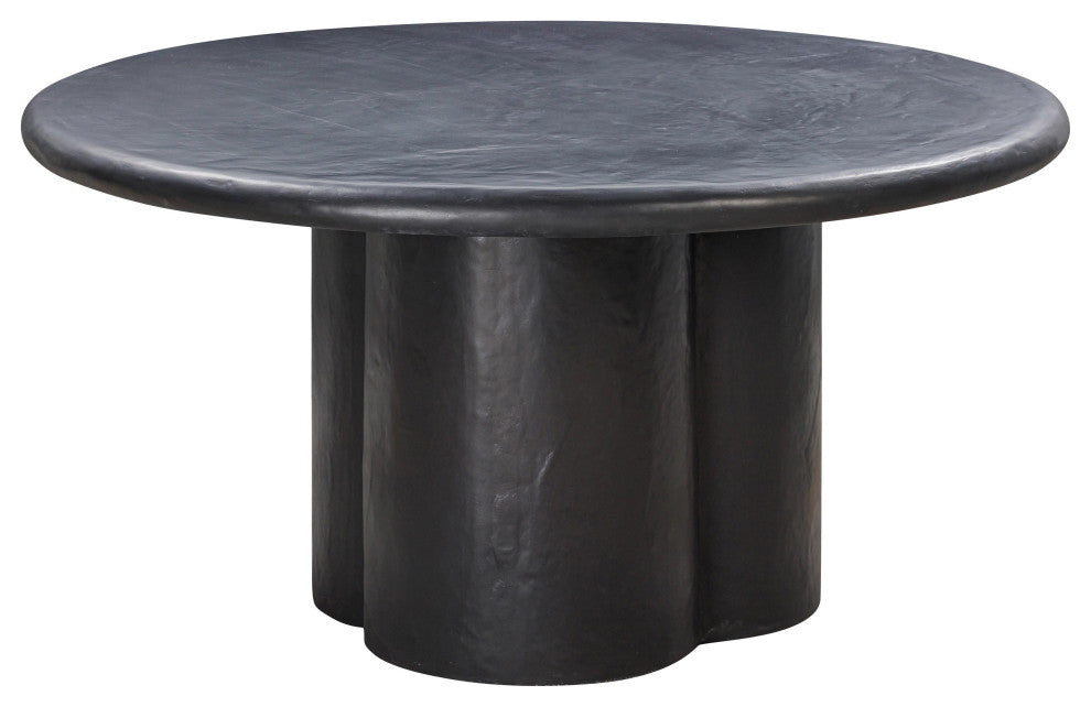 Elika Black Faux Plaster Round Dining Table, Eclectic Minimalst Outdoor Table