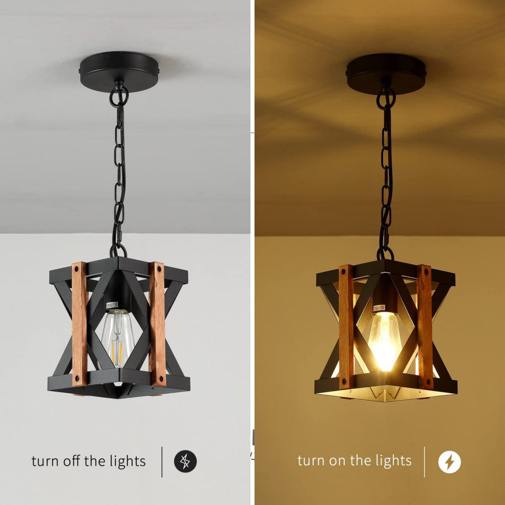 Farmhouse Pendant Lighting for Kitchen Island Wood Cage Pendant Light