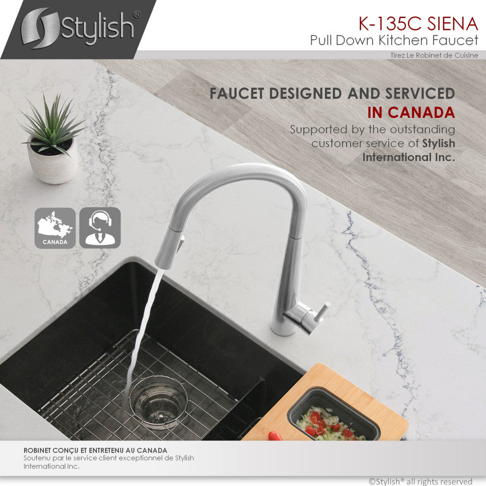 STYLISH Kitchen Sink Faucet Single Handle Pull Down Dual Mode Stainless Steel