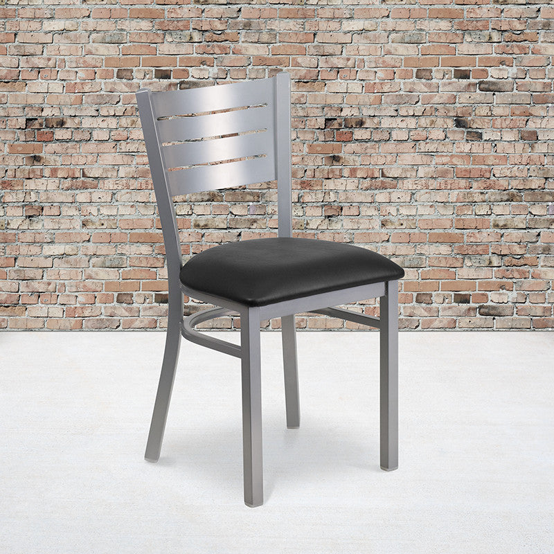 Silver Slat Chair-Black Seat