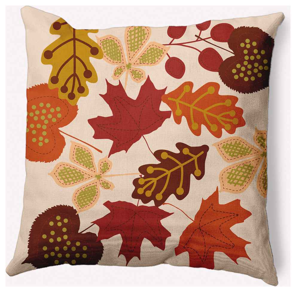 18" x 18" Fall Leaves Indoor/Outdoor Polyester Throw Pillow, Sienna