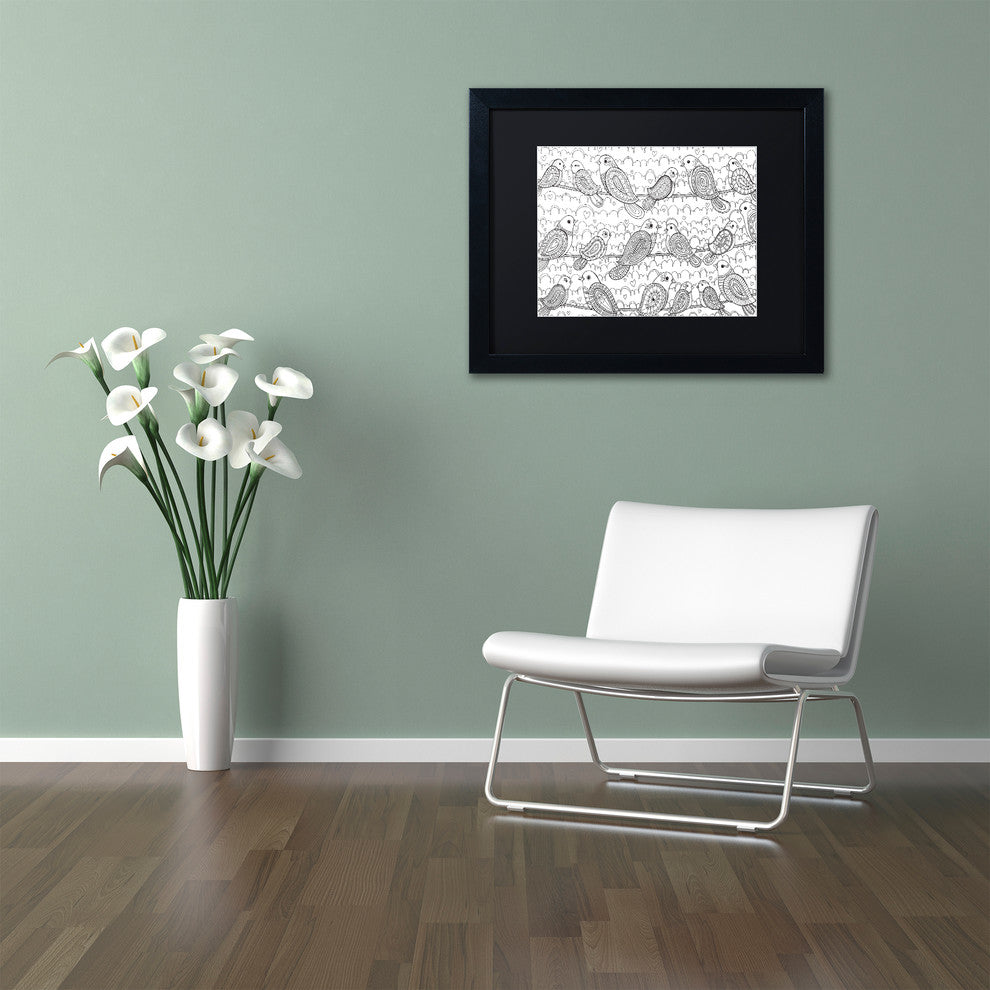 Hello Angel ''Little Paisley Birdies'' Art, Black Frame, Black Mat, 20x16