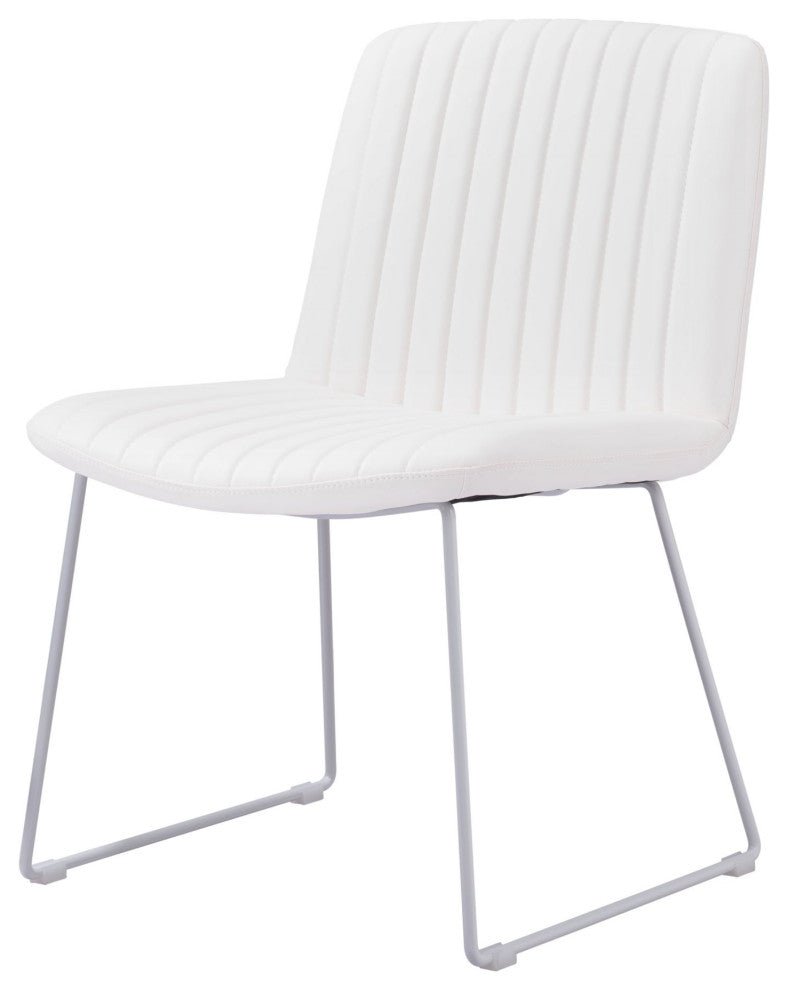 Dining Chair, Set of 2, Faux Vinyl Leather, Steel, White, Kitchen Cafe Bistro