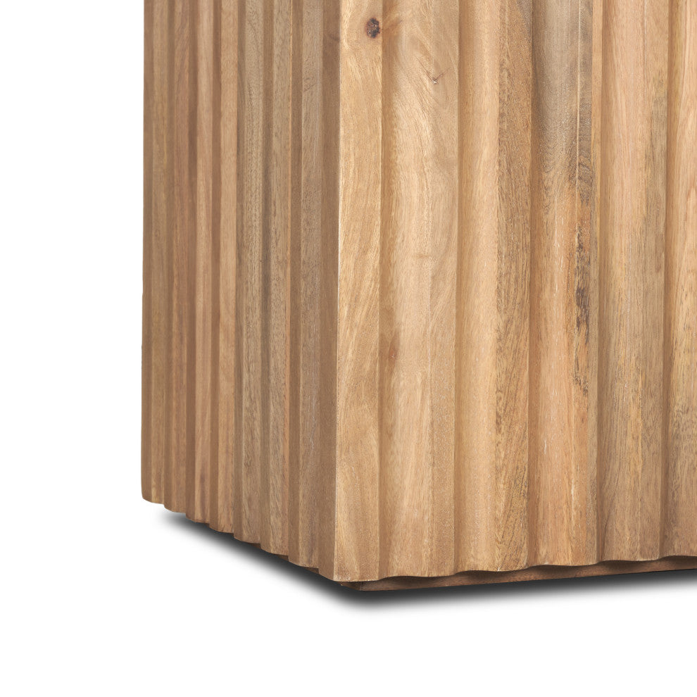 June Light Brown Wood With Fluting Square Side Table