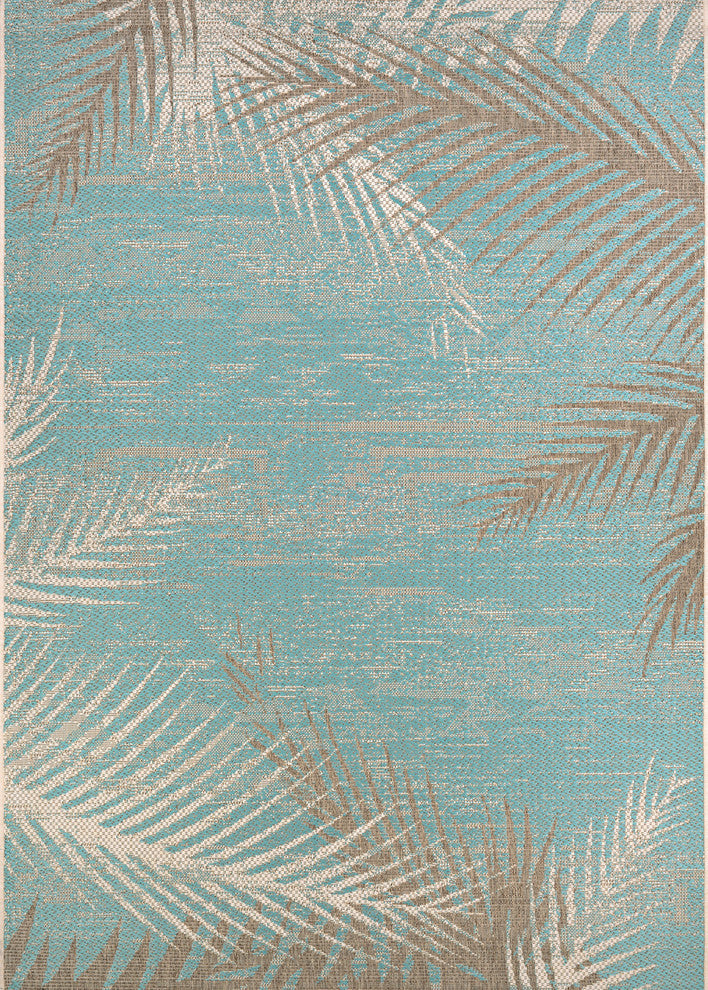 Couristan Monaco Tropical Palms Indoor/Outdoor Area Rug, Aqua, 8'6"x13'