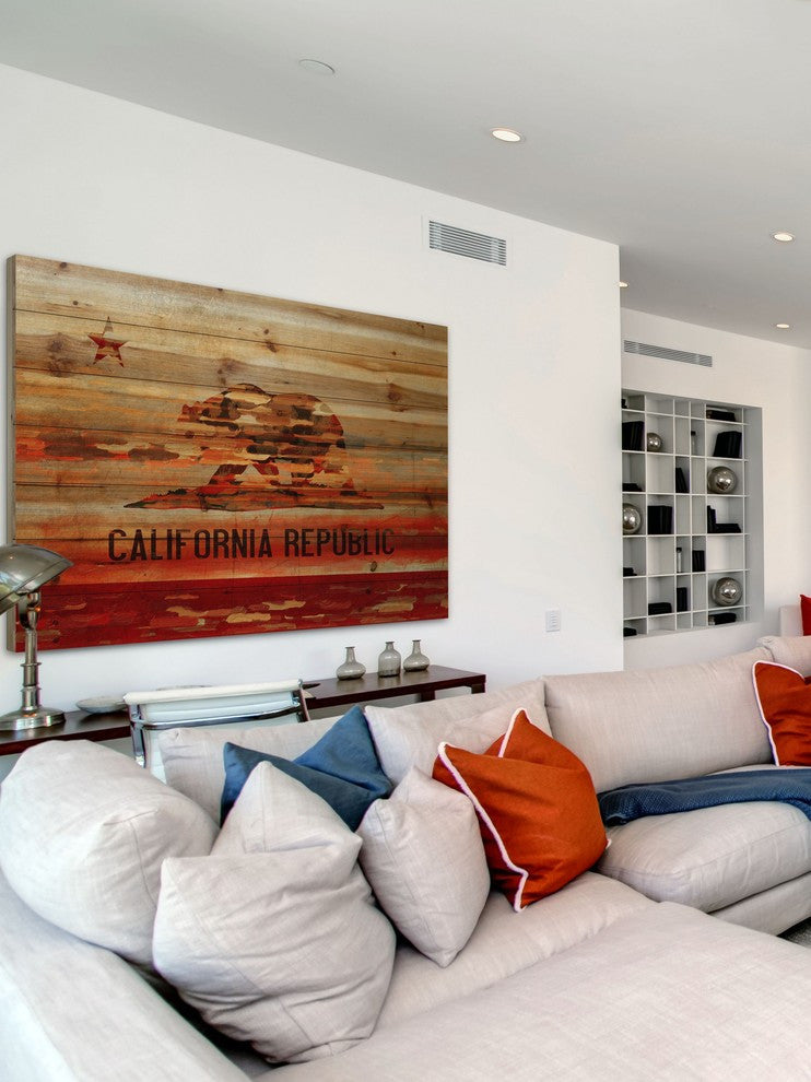 "Cali" Print on Natural Pine Wood, 45"x30"