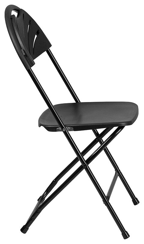 2 Pack HERCULES Series 650 lb. Capacity Plastic Fan Back Folding Chair, Black