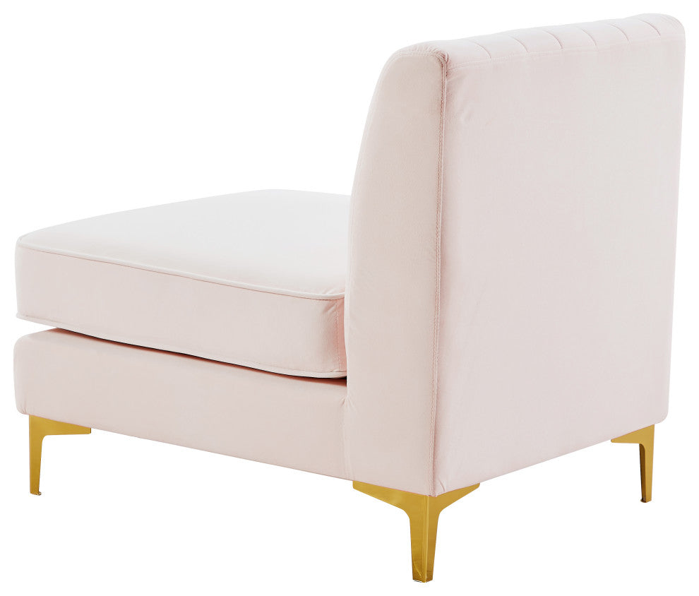 Alina Velvet Upholstered Modular Armless Chair, Pink
