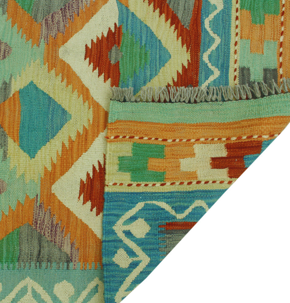Sangat Kilim Fenhas Light Blue/Orange Runner, 2'6x7'10