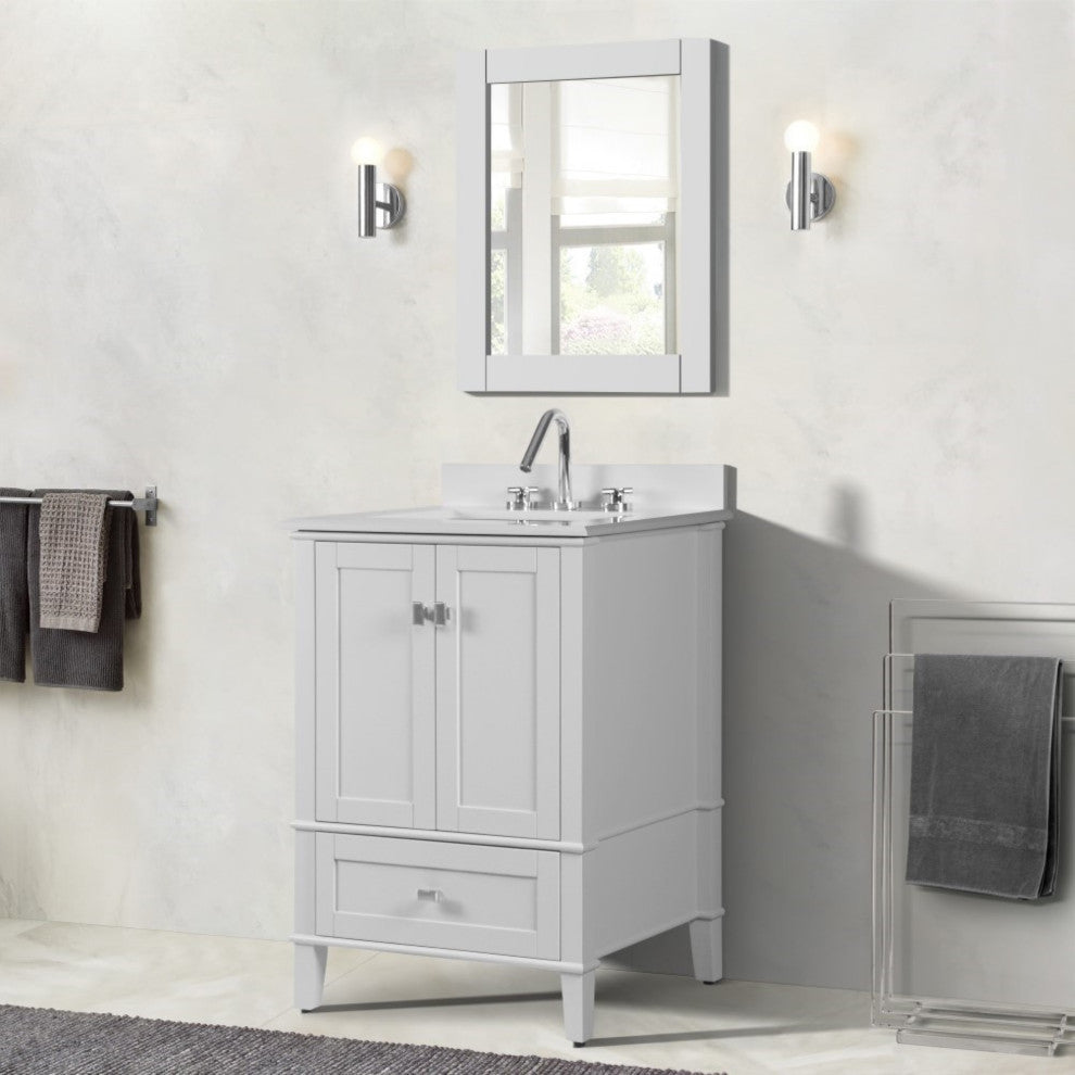 25" Single Vanity, White With Engineered Stone Top