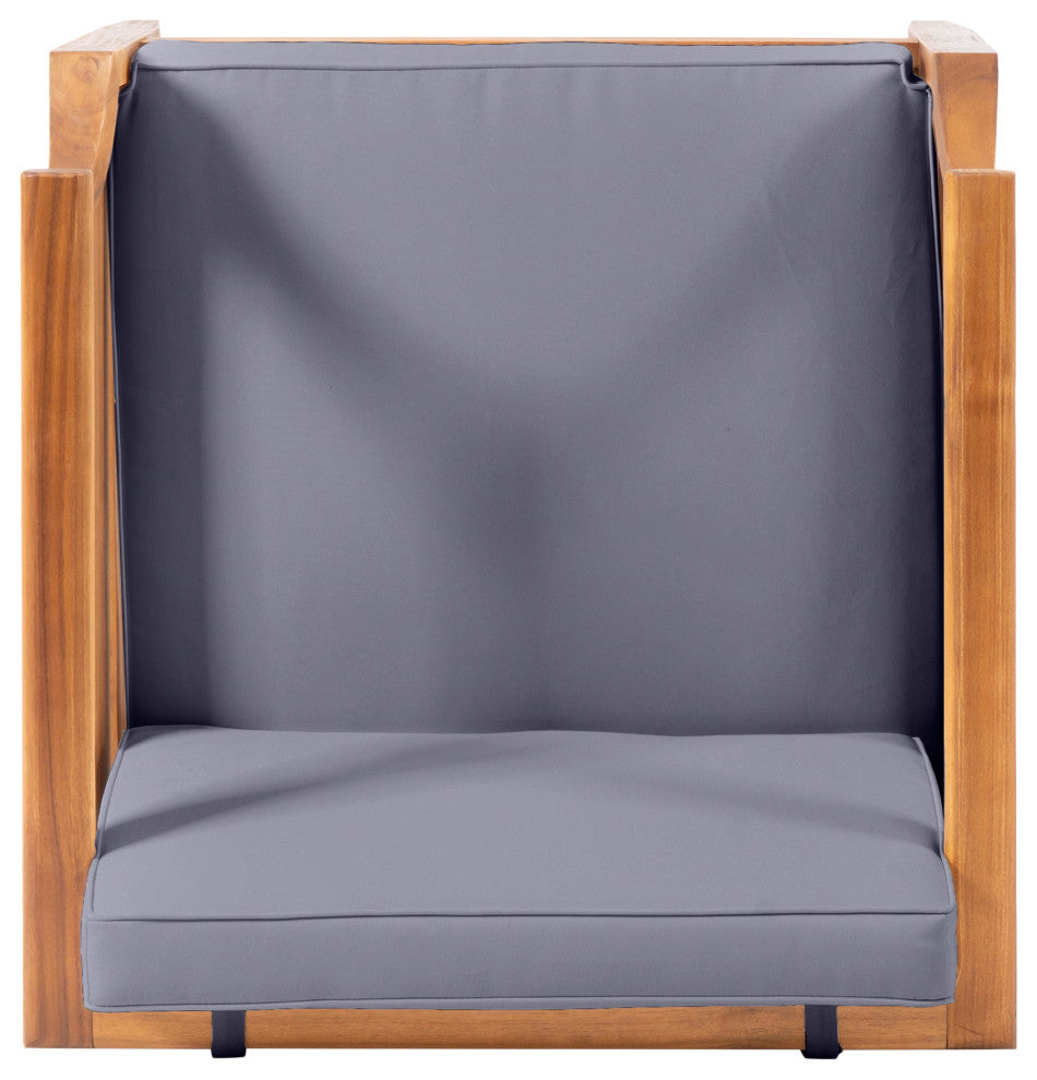 Bianca Outdoor Acacia Wood Club Chairs with Cushions, Teak + Dark Gray, Single