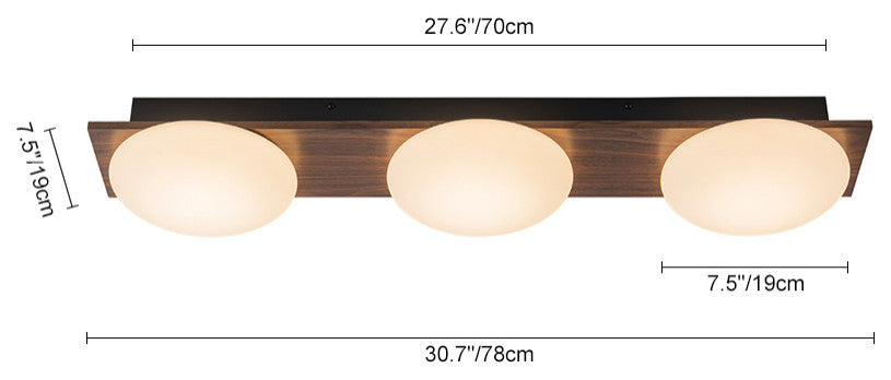 Farmhouse 3-Light Walnut Grain LED Rectangle Semi Flush Mount With Shade