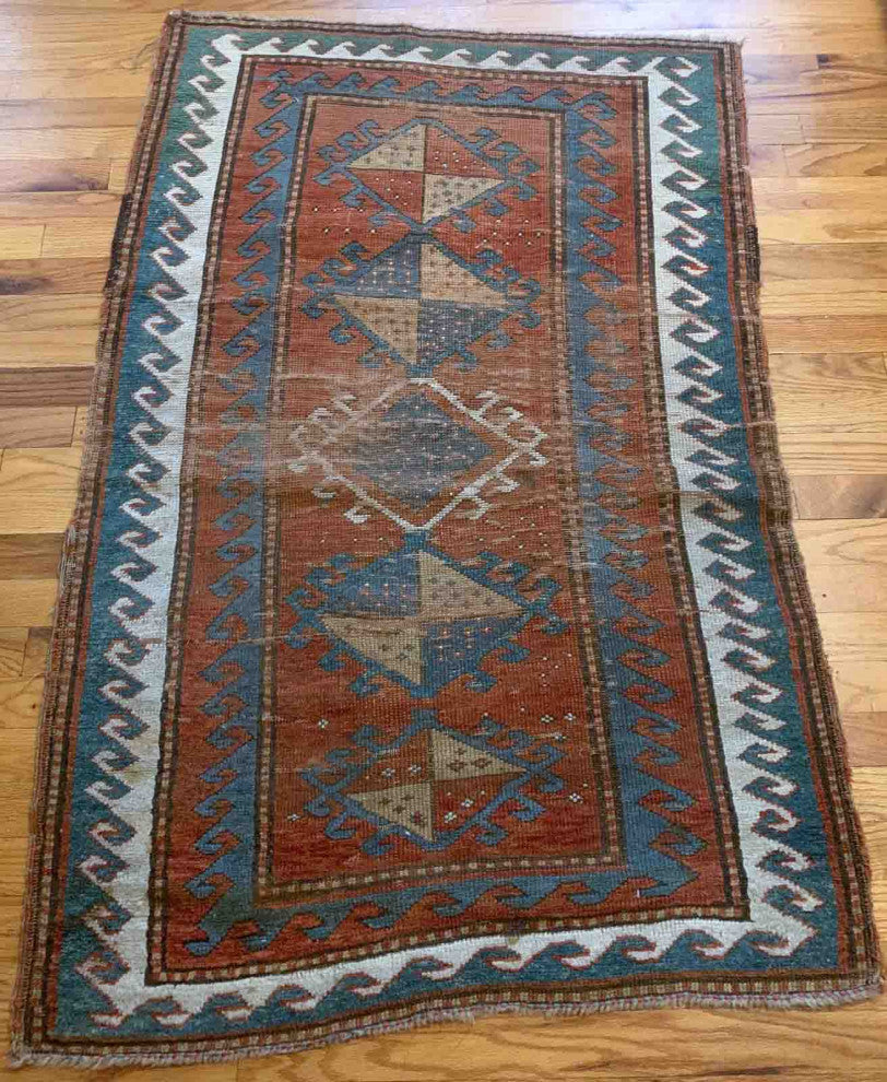 Handmade Antique Collectible Caucasian Kazak Rug, 2.7'x4.2', 82cmx128cm 1880