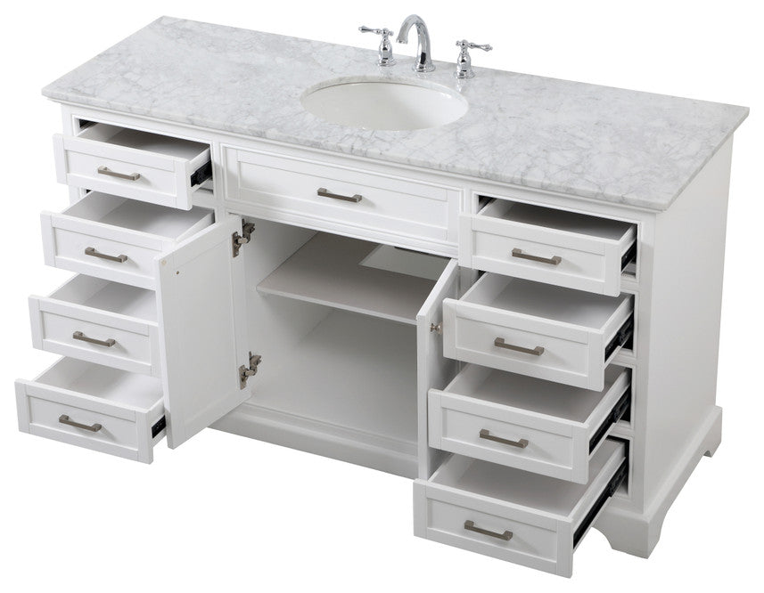 Amber Single Bathroom Vanity, Blue, White, 60"