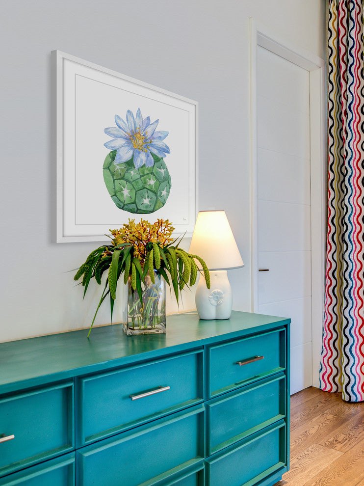 "Cactus Bleu" Framed Painting Print, 24"x24"