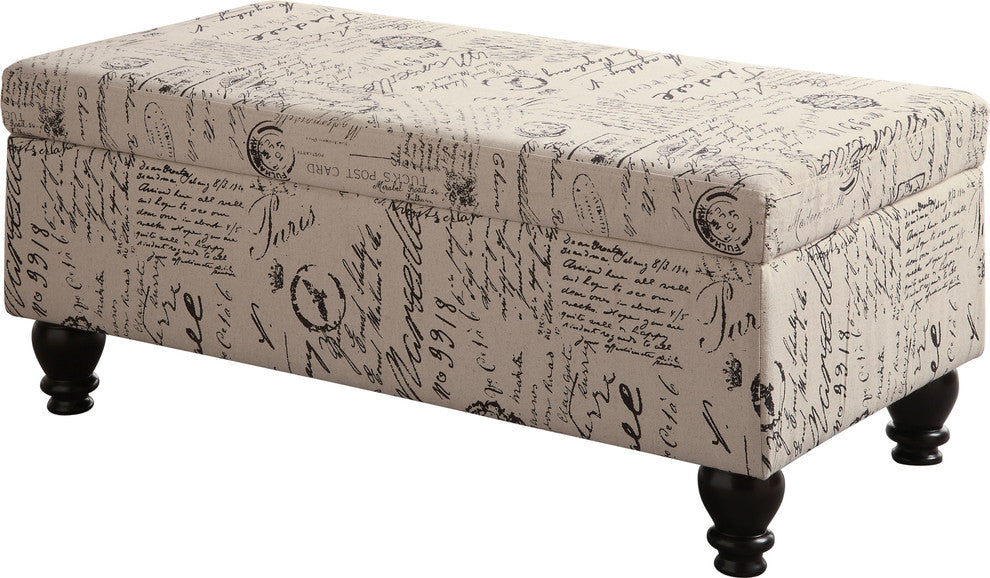 White Grey Linen-Like Fabric Storage Bench