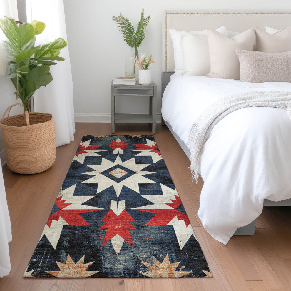 Machine Washable Indoor/Outdoor Chantille ACN1893 Navy 2'3" x 7'6" Runner Rug