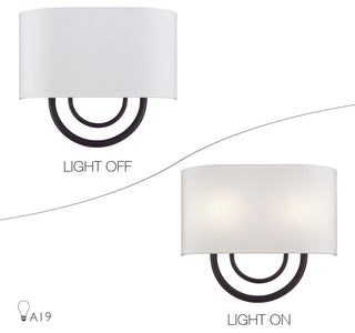 Stratton 2 Light Bronze ADA Sconce with Hand Crafted Off-White Fabric Shade