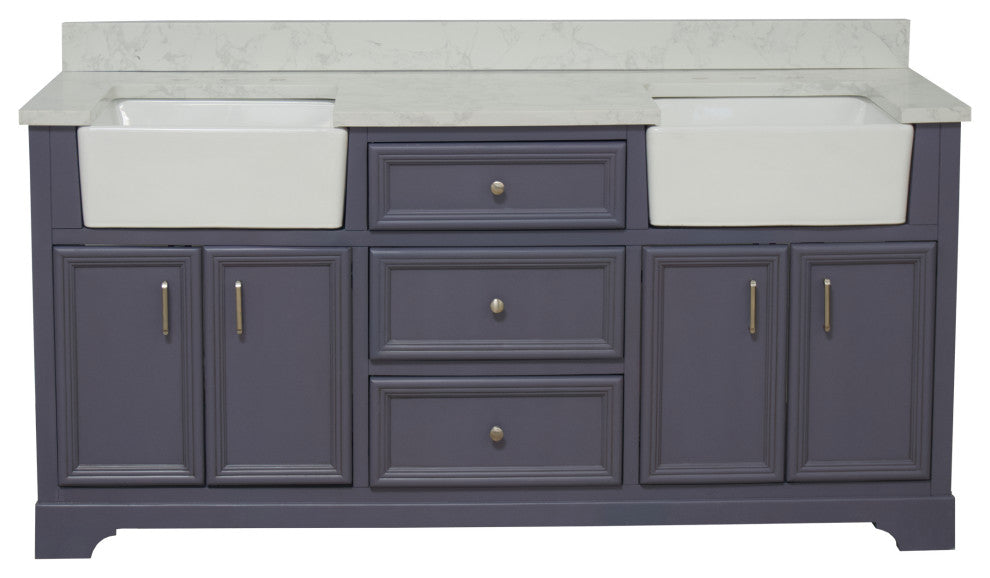 Zelda 72" Bathroom Vanity, Powder Gray, Engineered Carrara