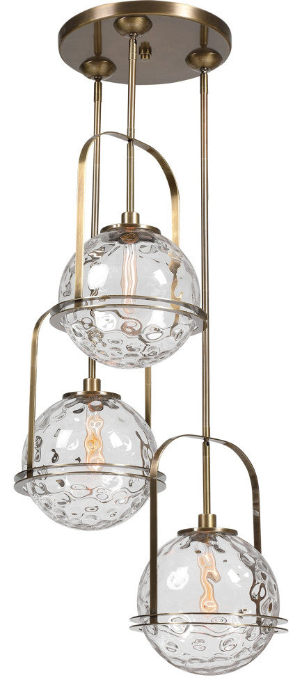Uttermost Mimas 3-Light Steel and Glass Cluster Pendant in Brass Finish
