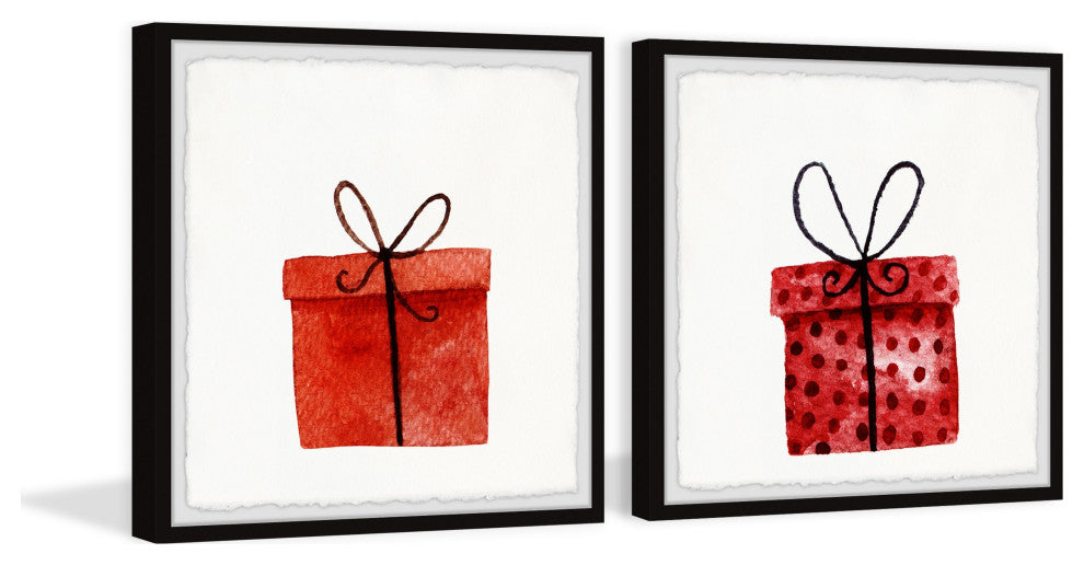 Red Gift Boxes Diptych, 2-Piece Set, 12x12