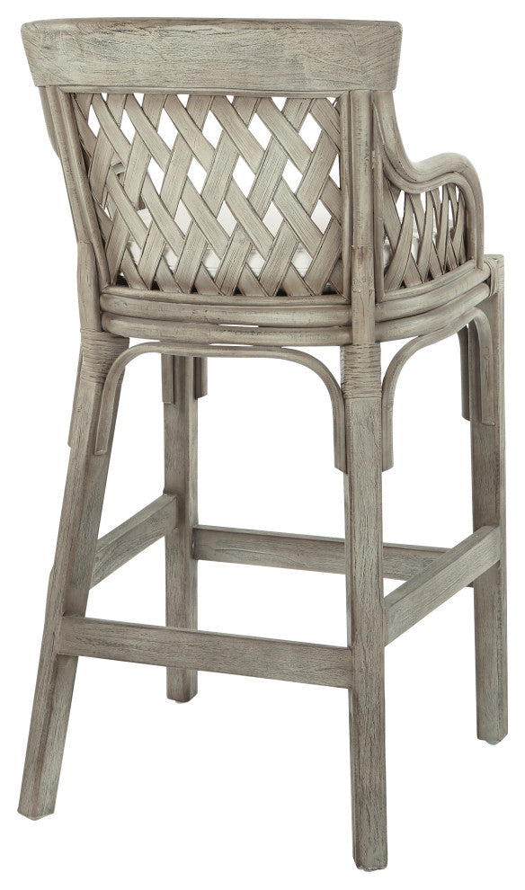 Bar Stool With Brown Stained Wood Rattan Frame ASM, Gray