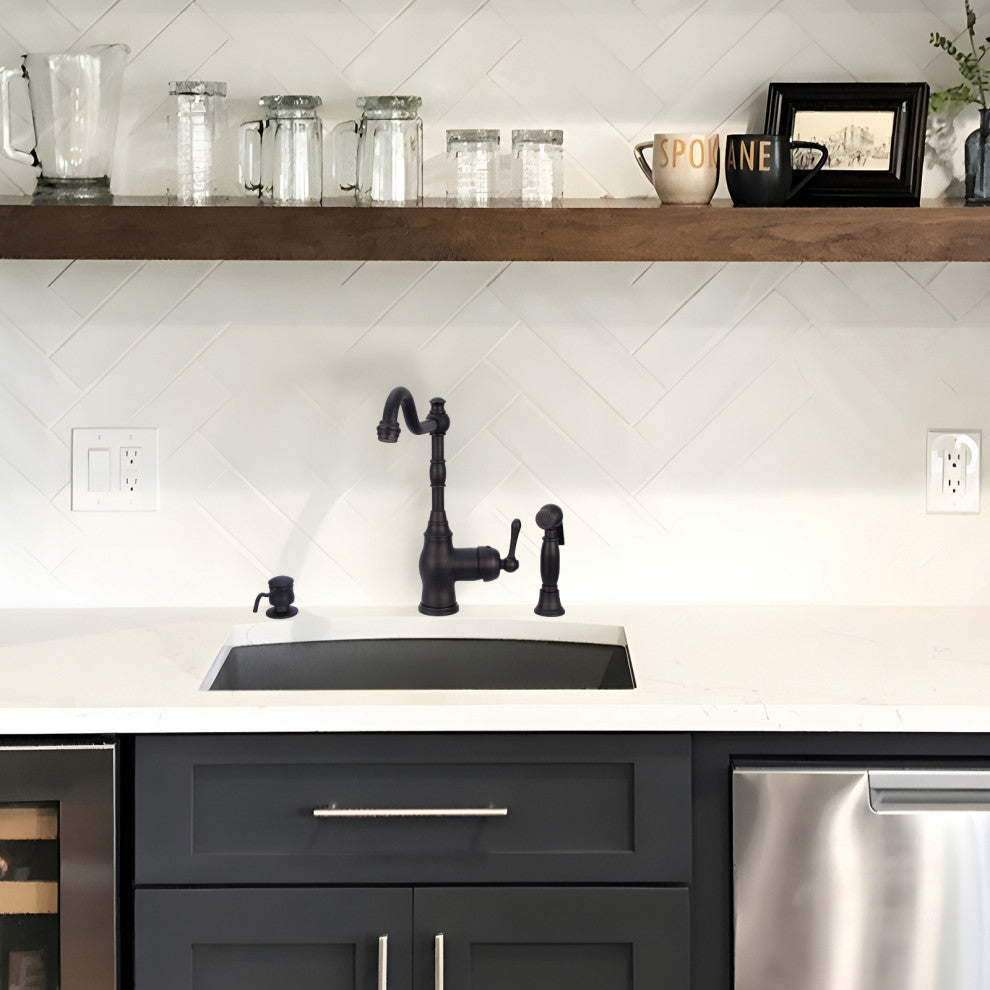 One-Handle Copper Widespread Kitchen Faucet with Side Sprayer, Oil Rubbed Bronze