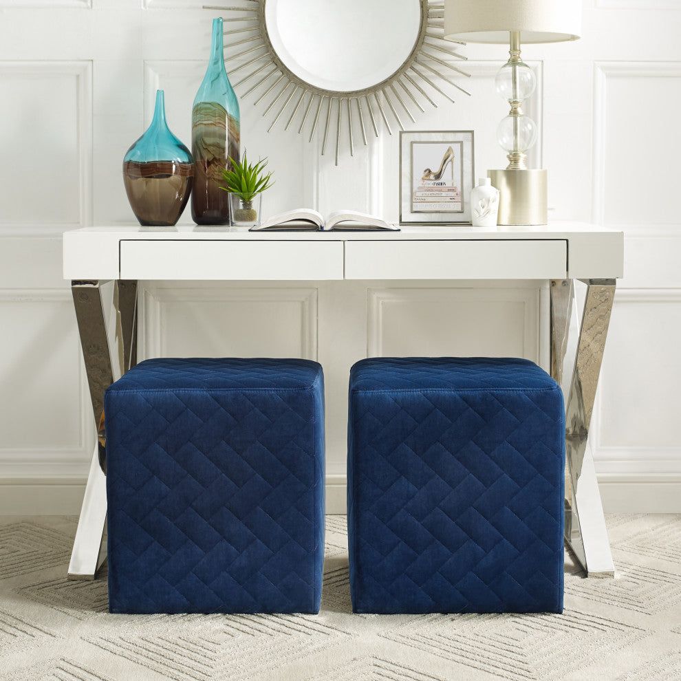 Mason Velvet Brick Quilted Cube Ottoman, Navy