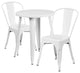 24" Round White Metal Indoor-Outdoor Table Set with 2 Cafe Chairs