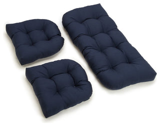 U-Shaped Twill Tufted Settee Cushions, 3-Piece Set, Navy