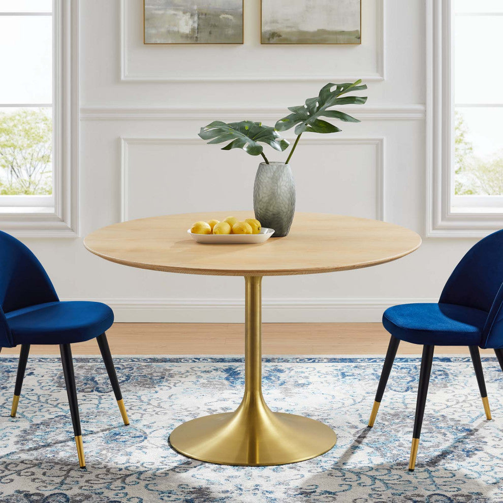 Dining Table, Round, Wood, Gold Brown Natural, Modern, Cafe Bistro Restaurant