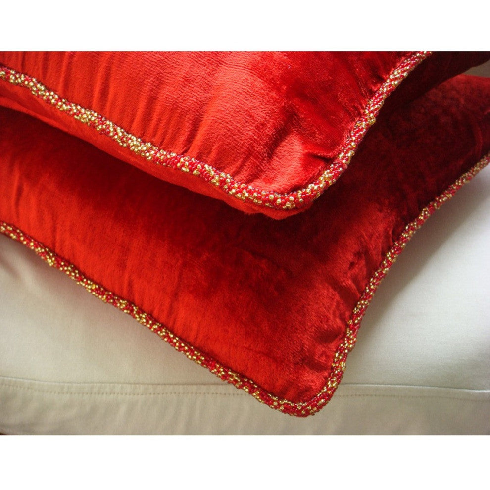 Red Velvet Velvet Cushion Cover 20"x20" Throw Pillow Cover - Red Shimmer