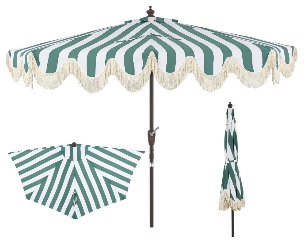 9ft Half Market Umbrella, Scalloped, Crank, Tilt, UV, Green, 108L x 56W x 97H