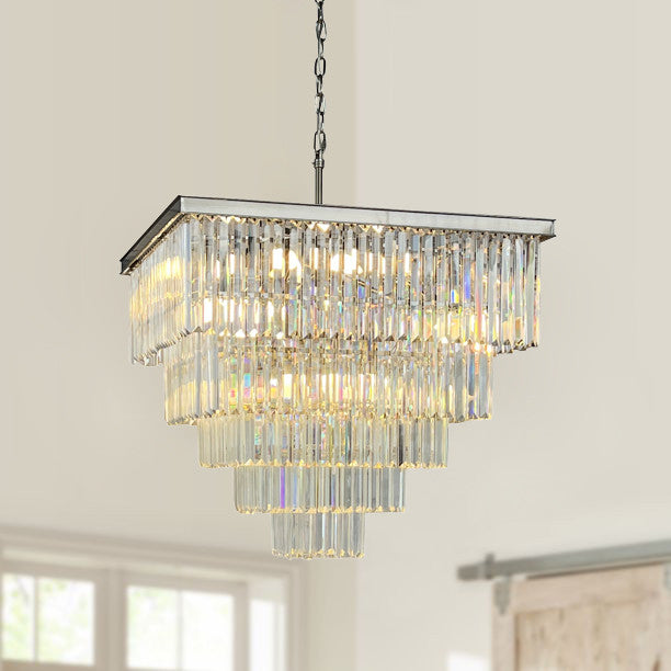D"™Angelo 16 Light Square Glass Crystal Prism Chandelier, Brushed Nickel