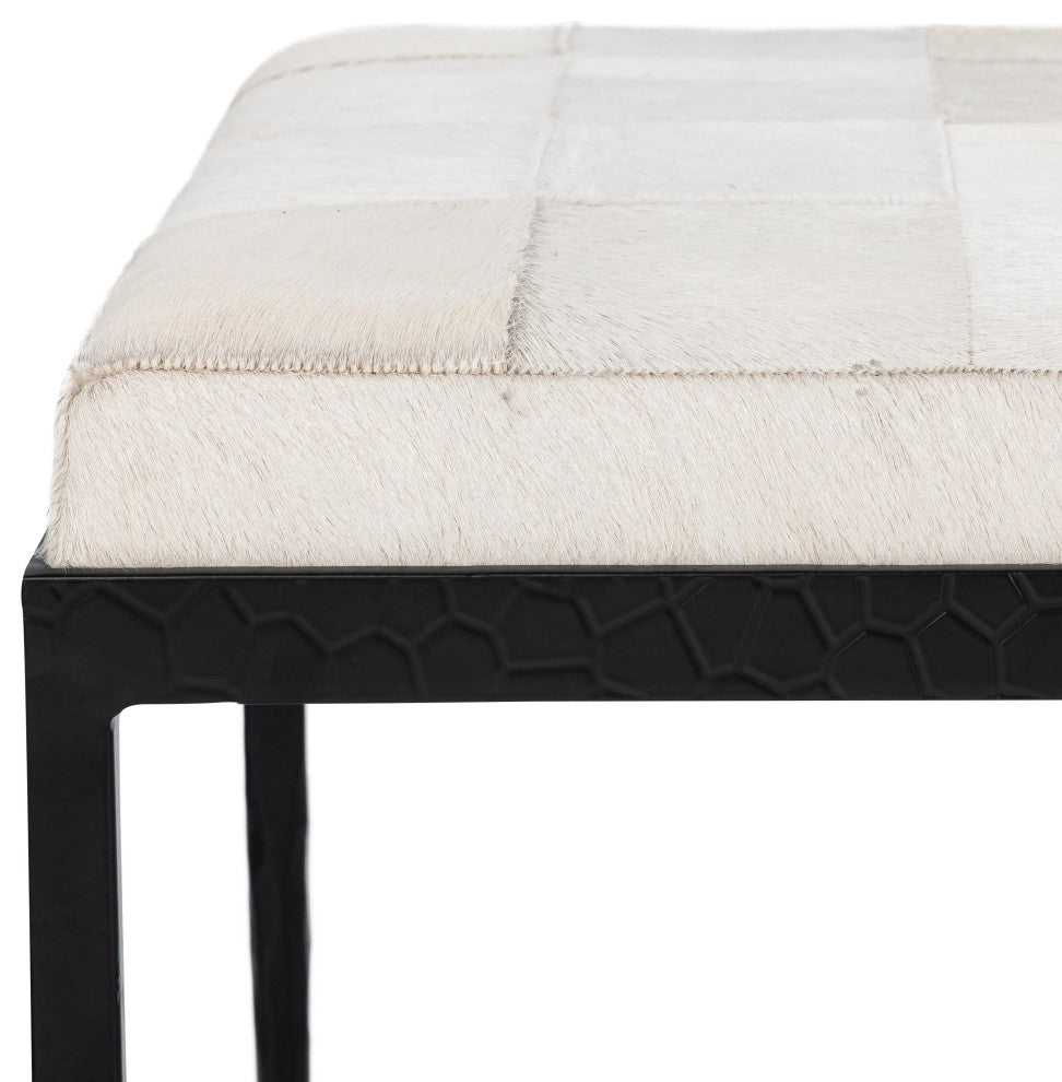 Achen Leather Hide Ottoman Bench by Kosas Home , Ivory, 60"