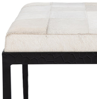 Achen Leather Hide Ottoman Bench by Kosas Home , Ivory, 60"
