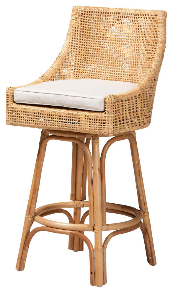 Modern Bohemian Natural Brown Rattan Bar Stool