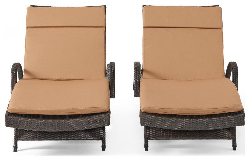 GDF Studio Olivia Outdoor Chaise Lounge Chair  With Off-White Cushion, Set of 2,