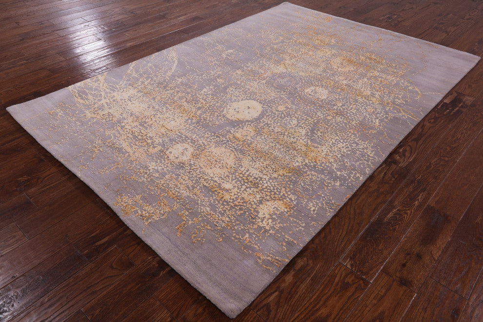 5' 7" X 8' 3" Modern Handmade Wool and Silk Rug Q7140