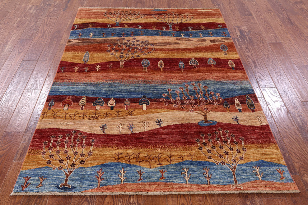 Persian Gabbeh Tribal Handmade Wool Rug 5' 0" X 6' 7" - Q12294
