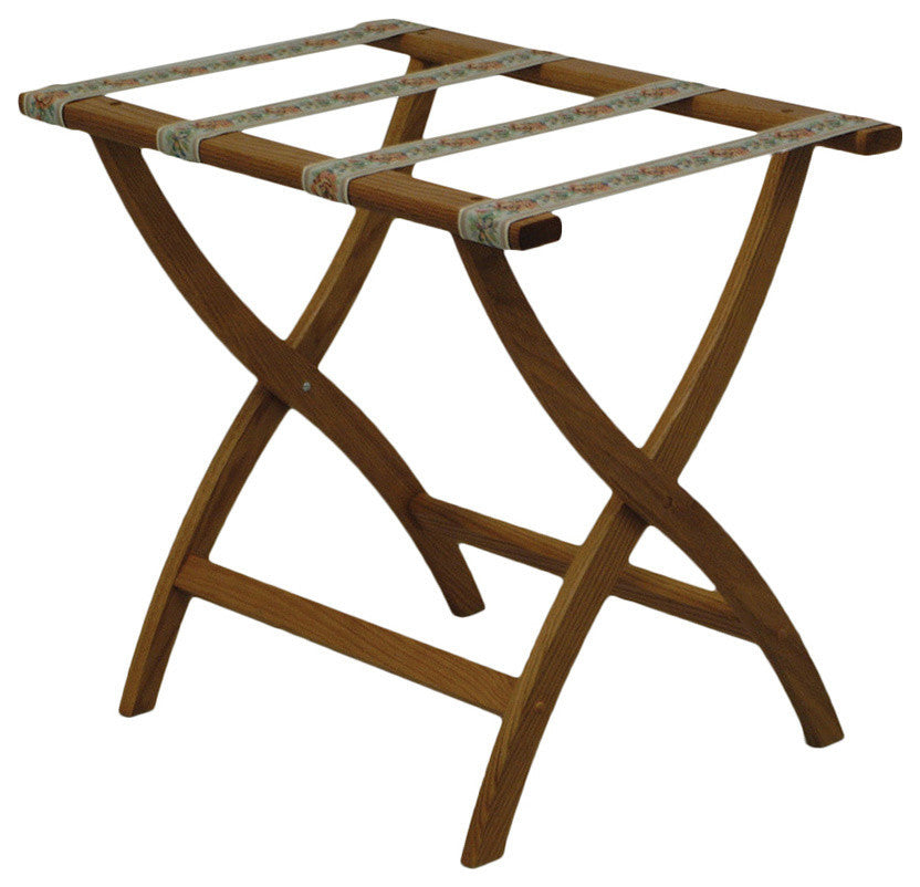 Designer Curve Leg Luggage Rack with Tapestry Webbing, Medium Oak