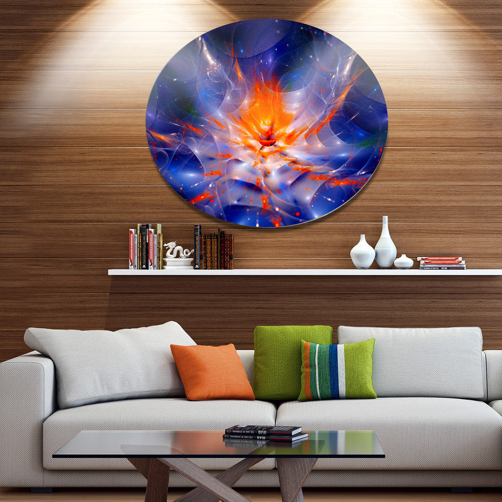 Colorful Glowing Space Flower Fractal, Floral Round Metal Wall Art, 38"