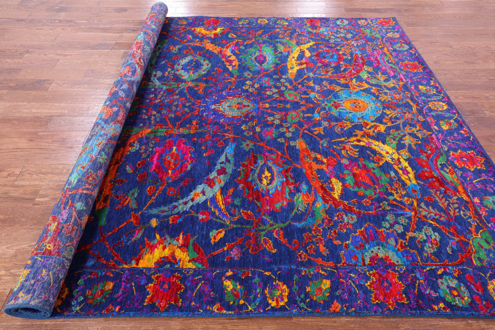 8' 1" X 10' 1" Wool and Silk Persian Sickle Leaf Design Handmade Rug Q12095